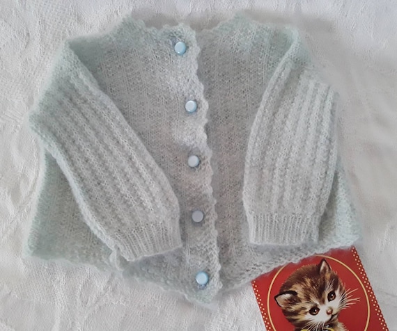 Vintage Baby Sweater Hand Knit Super Soft Mint Gr… - image 7