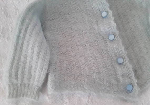 Vintage Baby Sweater Hand Knit Super Soft Mint Gr… - image 5