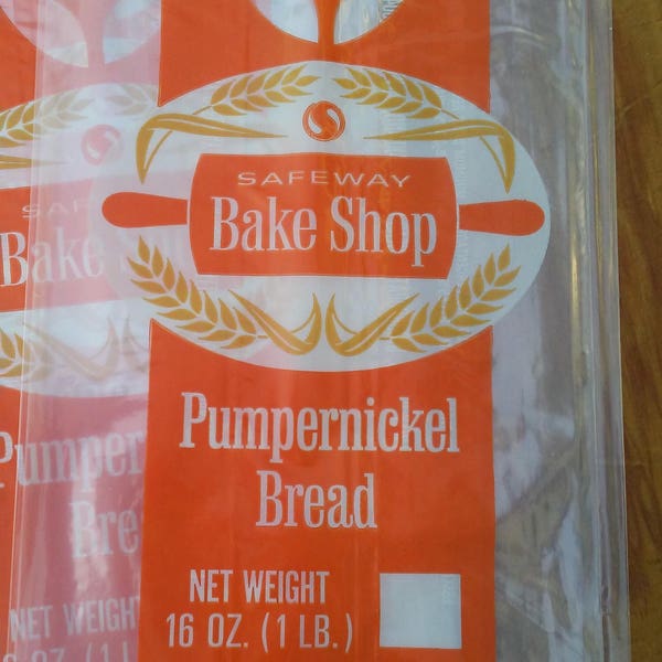 Lot of 20 Vintage Safeway Bake Shop plastic Pumpernickel Bread bag rye one pound loaf wrappers baking supply retro Grocery advertising
