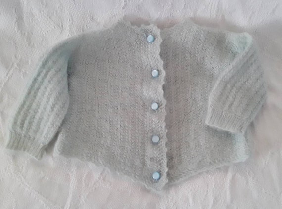 Vintage Baby Sweater Hand Knit Super Soft Mint Gr… - image 4