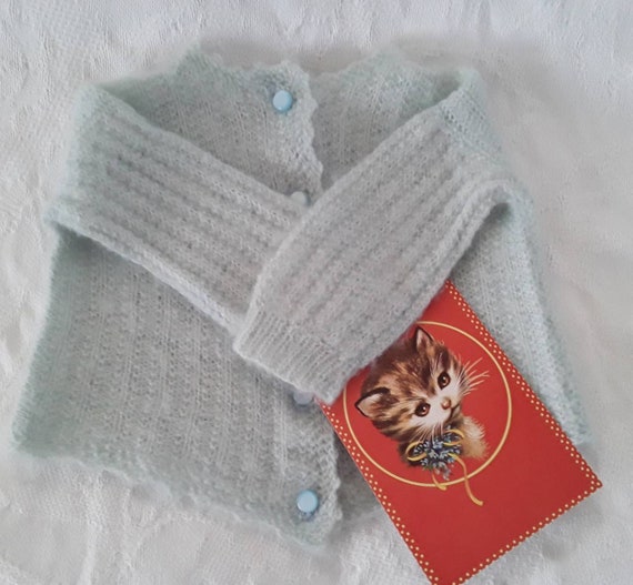 Vintage Baby Sweater Hand Knit Super Soft Mint Gr… - image 1