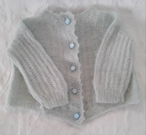 Vintage Baby Sweater Hand Knit Super Soft Mint Gr… - image 2