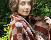 Triangular Scarf Handmade Gift for Her Beige Knit Shawl Wool Wrap Knitted Warm Shawls Hand-knit Scarves Woman Checkered Cape MISS MARPLE