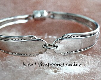 Spoon Bracelet"Memory "Hiawatha "Silver Bracelet Antique Silverplate Spoon Handles Fork Jewelry Wedding Gift --280