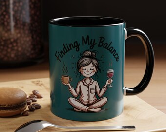 Yoga Mom Coffee Wine Mug | Teal Ceramic Balance Illustration