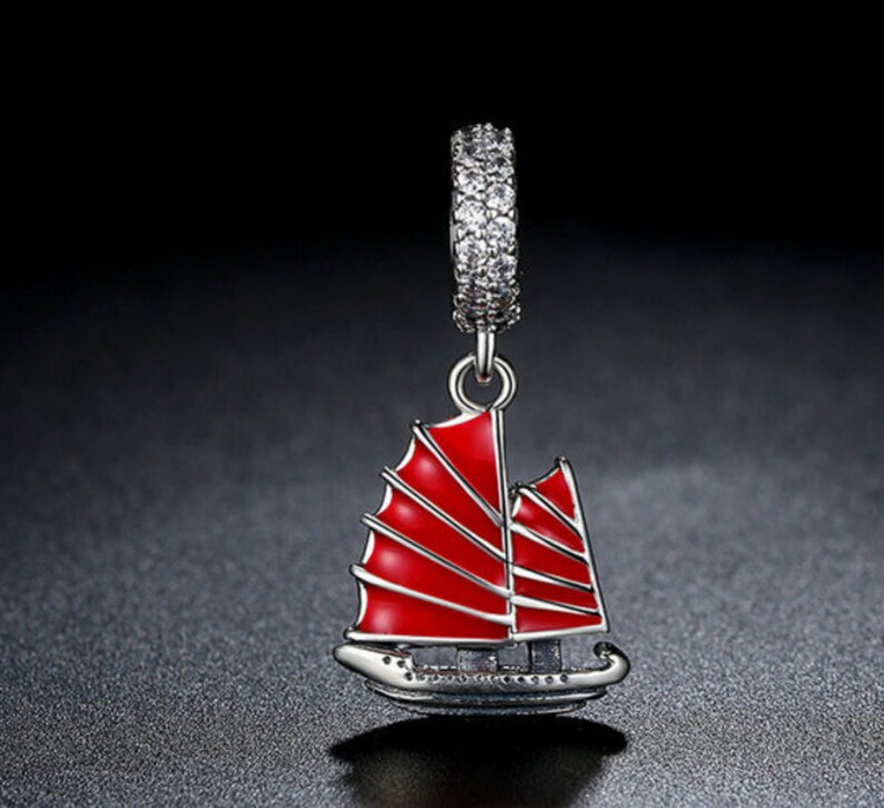 Sterling 925 silver charm sailing boat bead pendant fits European charm bracelet