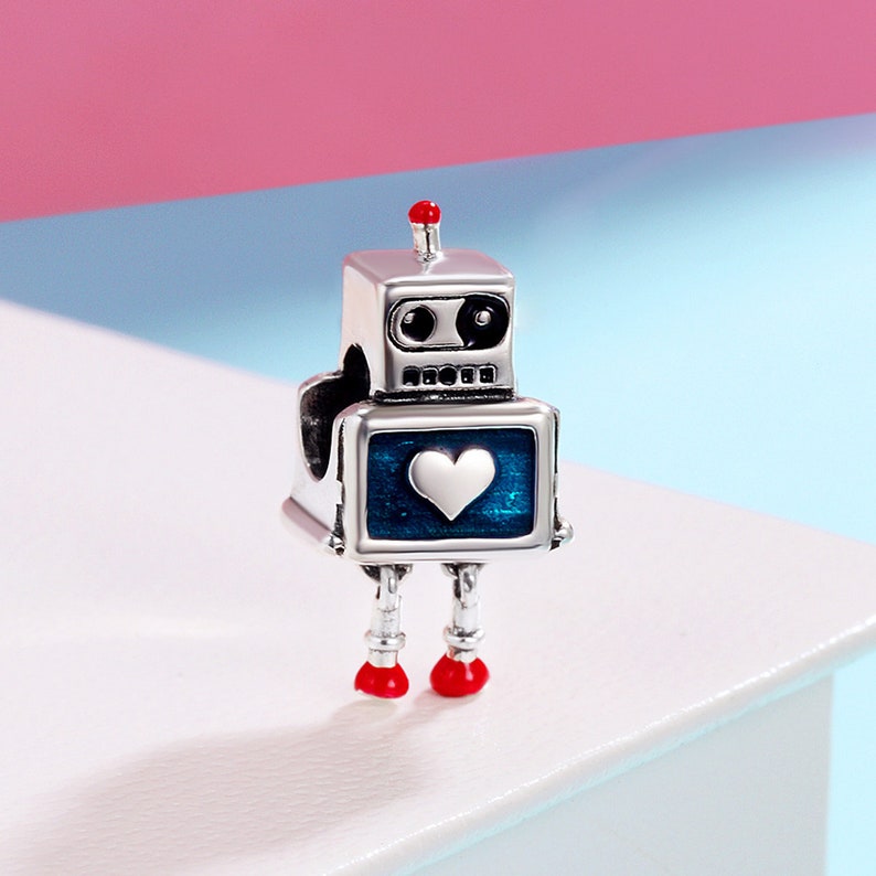 Sterling 925 Silver Charm the Robot Bead Pendant Fits Pandora Etsy