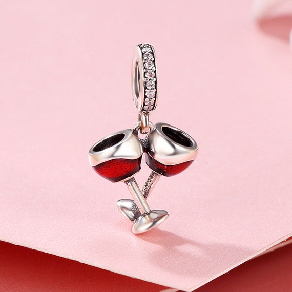 925 Sterling Silver Red Wine Cup Crystal Lover Bead For European Charm Bracelets