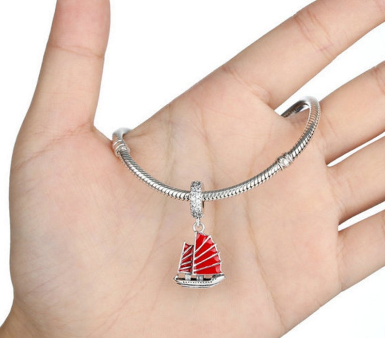 Sterling 925 silver charm sailing boat bead pendant fits European charm bracelet