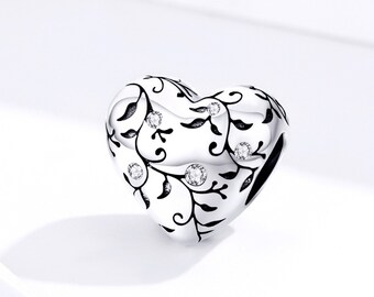 Sterling 925 silver charm zircon life and heart bead pendant fits European style bracelet