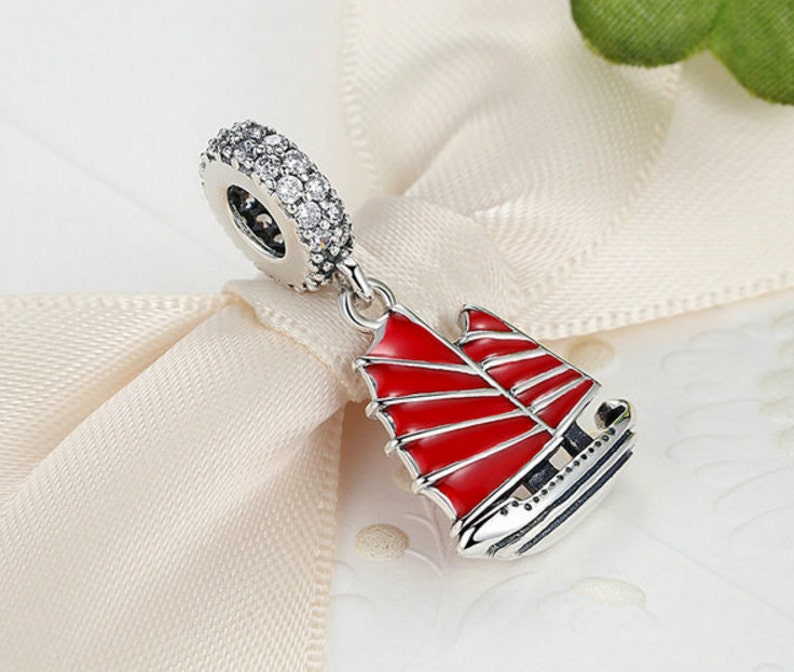 Sterling 925 silver charm sailing boat bead pendant fits European charm bracelet