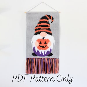 Crochet Wall Hanging Pattern | Pumpkin Gonk Wall Hanging | Tapestry | Intarsia | Handmade Halloween Home Decor | Spooky Fall DIY  | PDF