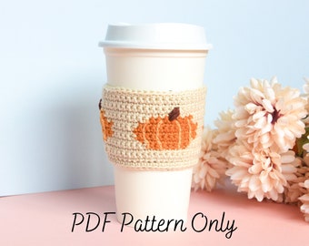 Crochet Cup Cozy Pattern | Petit Pumpkin Mug Cosy | PSL | Autumn Fall Accessories | Halloween Home Decor | Intarsia Embroidery Crochet | PDF