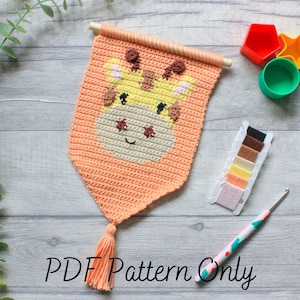 Virkad väggbonad | Giraffen George | Safari barnrumsinredningskollektion | Djungel babyshower | Gör-det-själv väggkonst | Heminredning | PDF