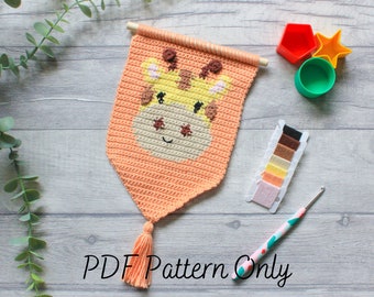 Patrón de crochet para colgar en la pared / George la jirafa / Colección de decoración infantil de safari / Baby Shower de jungla / Arte de pared DIY / Decoración del hogar / PDF