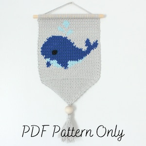 Crochet Wall Hanging Pattern | Whale Wall Hanging | Tapestry | Intarsia | Ocean Creature | Seaside Aesthetic | Maritime Pennant Decor | PDF