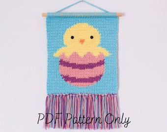 Crochet Wall Hanging Pattern | Little Chick | Tapestry | Intarsia | Easter Spring Decor | Baby Chicken | Easter Egg | Aesthetic | PDF