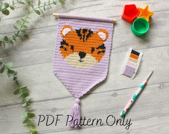 Crochet Wall Hanging Pattern | Tiggy the Tiger | Safari Nursery Decor Collection | Jungle Baby Shower | DIY Wall Art | Home Decor | PDF