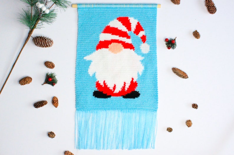 Crochet Wall Hanging Pattern Christmas Gonk Wall Hanging Pattern Tapestry Intarsia Christmas Gnome Holidays Decor Xmas PDF image 2