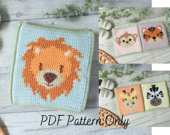 Crochet Baby Quiet Book Pattern | Safari Animal Themed busy book | Tapestry | Intarsia | Jungle Nursery Montessori Waldorf Toy | PDF