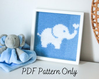 Crochet Framed Picture Pattern | Elephant Love | Tapestry | Intarsia | Elephant Safari Nursery Decor | Baby Shower DIY Gift | PDF