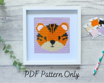 Crochet Framed Picture Pattern | Tiggy the Tiger | Safari Nursery Decor Collection | Jungle Baby Shower | DIY Wall Art | Home Decor | PDF