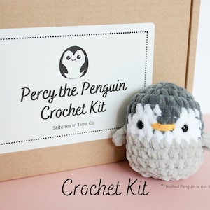 Beginner Crochet Kit | Fluffy Amigurumi Penguin Craft Kit | Patterns Tutorial | Chenille Yarn Plushie Pattern | DIY hobby starter kit