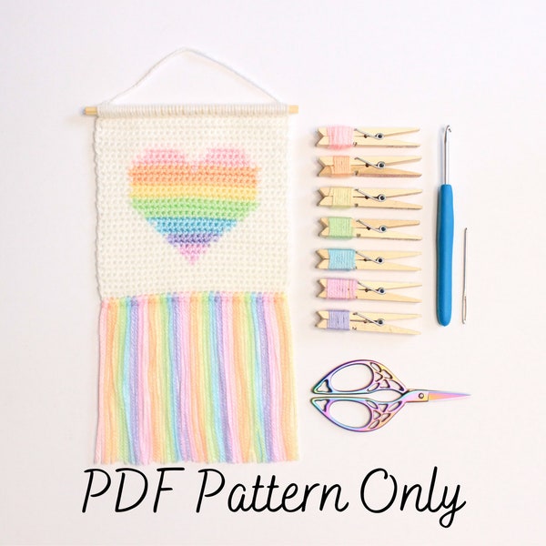 Rainbow Heart Wall Hanging Pattern | Crochet Wall Hanging | Beginner Intarsia Pattern | Pride | LGBTQ+ | Tapestry Crochet Pattern