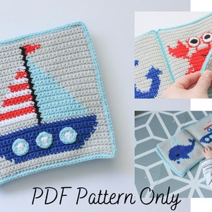 Crochet Baby Quiet Book Pattern | Ahoy There Nautical Themed busy book | Tapestry | Intarsia | Seaside Ocean Montessori Waldorf Toy | PDF