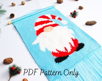 Crochet Wall Hanging Pattern | Christmas Gonk Wall Hanging Pattern | Tapestry | Intarsia | Christmas Gnome | Holidays Decor | Xmas | PDF