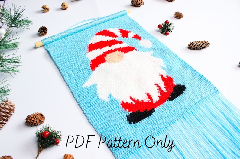 Crochet Wall Hanging Pattern Christmas Gonk Wall Hanging Pattern Tapestry Intarsia Christmas Gnome Holidays Decor Xmas PDF image 1