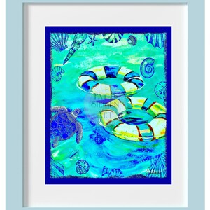 Sea Turtle Lifesaver Artwork/ Giclee 8"x10" Signed Art/ Artist Patti Siehien/Wrapped for Gift Giving/Lasting Gift/Mount to 11"x14"/Artsy Fun