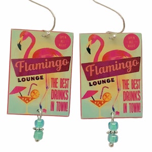 Flamingo Earrings,Happy Hour,Original Art,2 Style,Sterling,Pink,Metal,Crystals,American Artist HandMade,Hypoallergenic,Artsy Flamingo Design