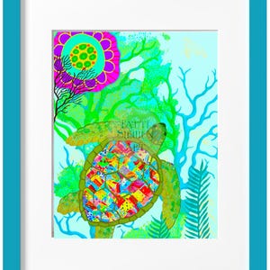 Sea Turtle Artwork/Loggerhead/Giclee 8"x10" Signed Art/ Artist Patti Siehien/Wrapped for Gift Giving/Lasting Gift/Mount to 11"x14"/Artsy Fun