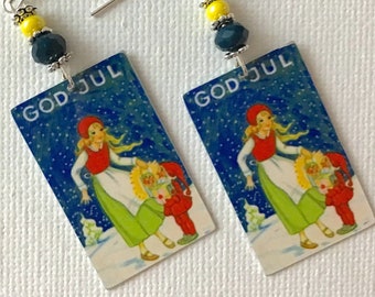 Swedish Earrings, 7 Vintage Designs,Sterling Silver,God Jul Jewelry, Patriotic, Blue/Yellow,Winter Earrings,Metal and Bling, Artsy & Unique!