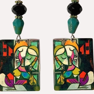 Picasso Earrings,Woman Writer, Abstract Art Earrings,Sterling Silver, Picasso Art, Metal,Artist Designed,Handmade in America,Unique & Artsy