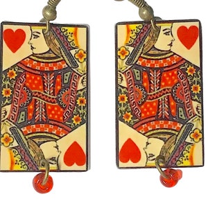 Queen of Hearts Earrings/5 Styles,Sterling Silver,Metal,Artist Handmade,Light,Card Player/Gamble Polka/Casino Gift,Unique,Vintage Boho,Artsy