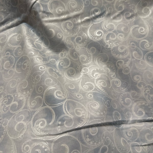 Pearl Splendor misty grey 45” cotton fabric.  Great for quilts table runner, curtains, aprons, lots of household projects!!