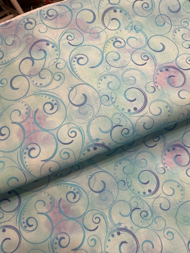 Swirling Splendor Aqua 108” Cotton Fabric. Great for Quilts Table ...