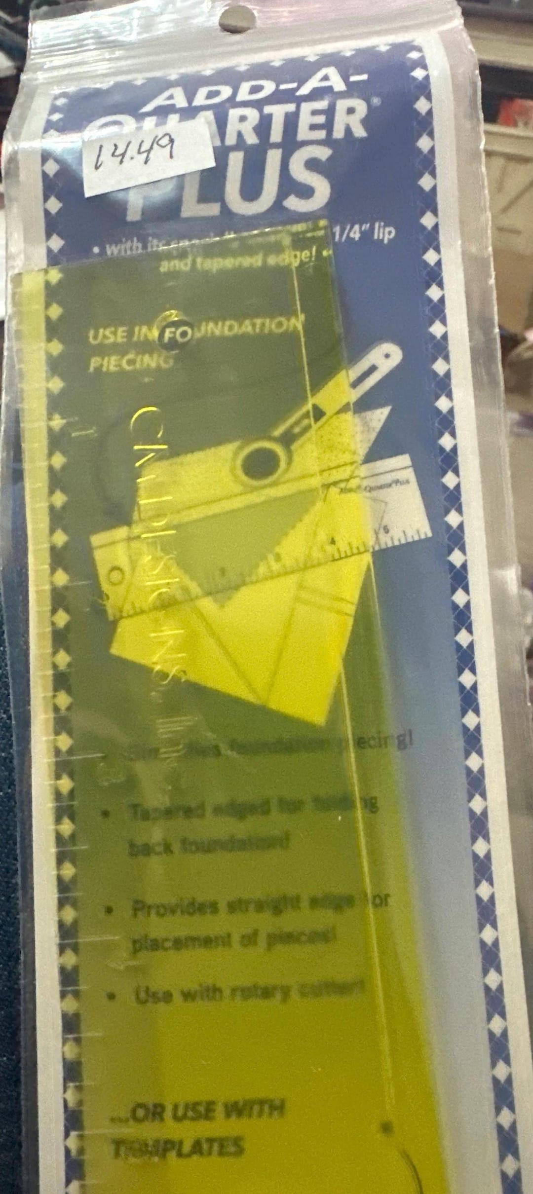 Add A Quarter Ruler Used With Templates or Foundation Piecing. 1/4” Lip ...