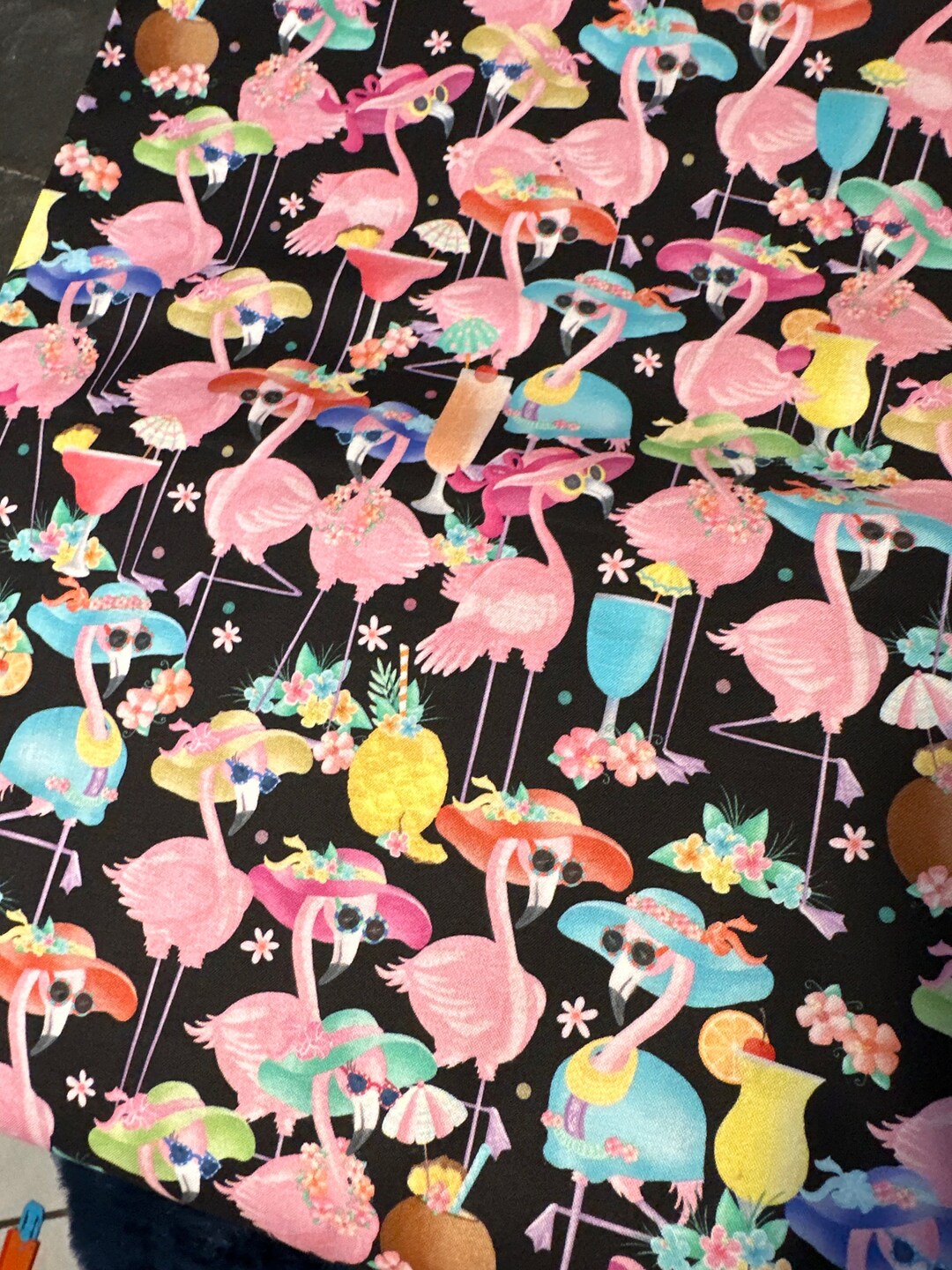 Flamingals Black Flamingos With Drinks 45. Great Fabric for Any Home ...