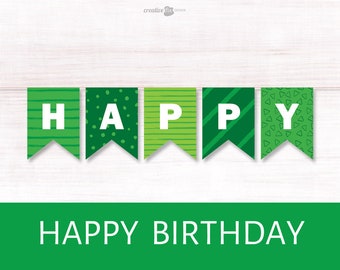 Green Happy Birthday Printable Banner. Decoration Bunting Flags. St Patrick's birthday decor