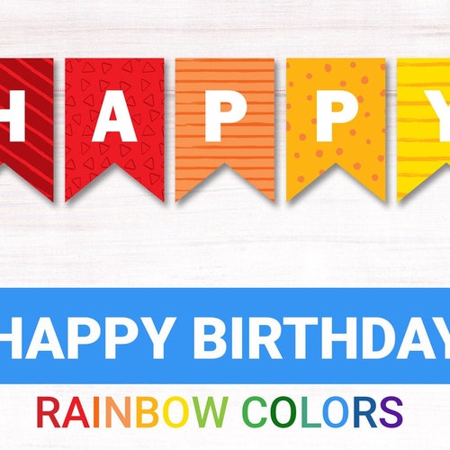 Printable Happy Birthday Banner / Rainbow Banner / Instant - Etsy