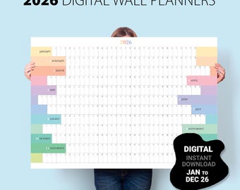 2026 Wall Planner. PRINTABLE Year Large Calendar. January to December 2026 Calendar.