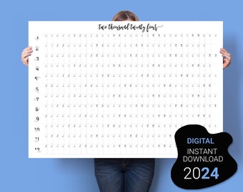 2024 Wandkalender. Wochenplaner 2024. Großer Kalender zum Ausdrucken. Minimalistischer Jahresplaner.