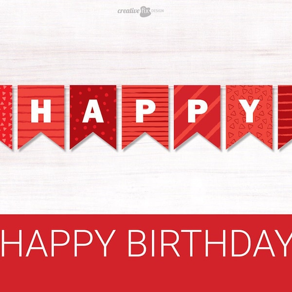 Happy Birthday Bunting Flags. Printable RED Birthday banner. Last minute Birthday decoration. DIY Banner.