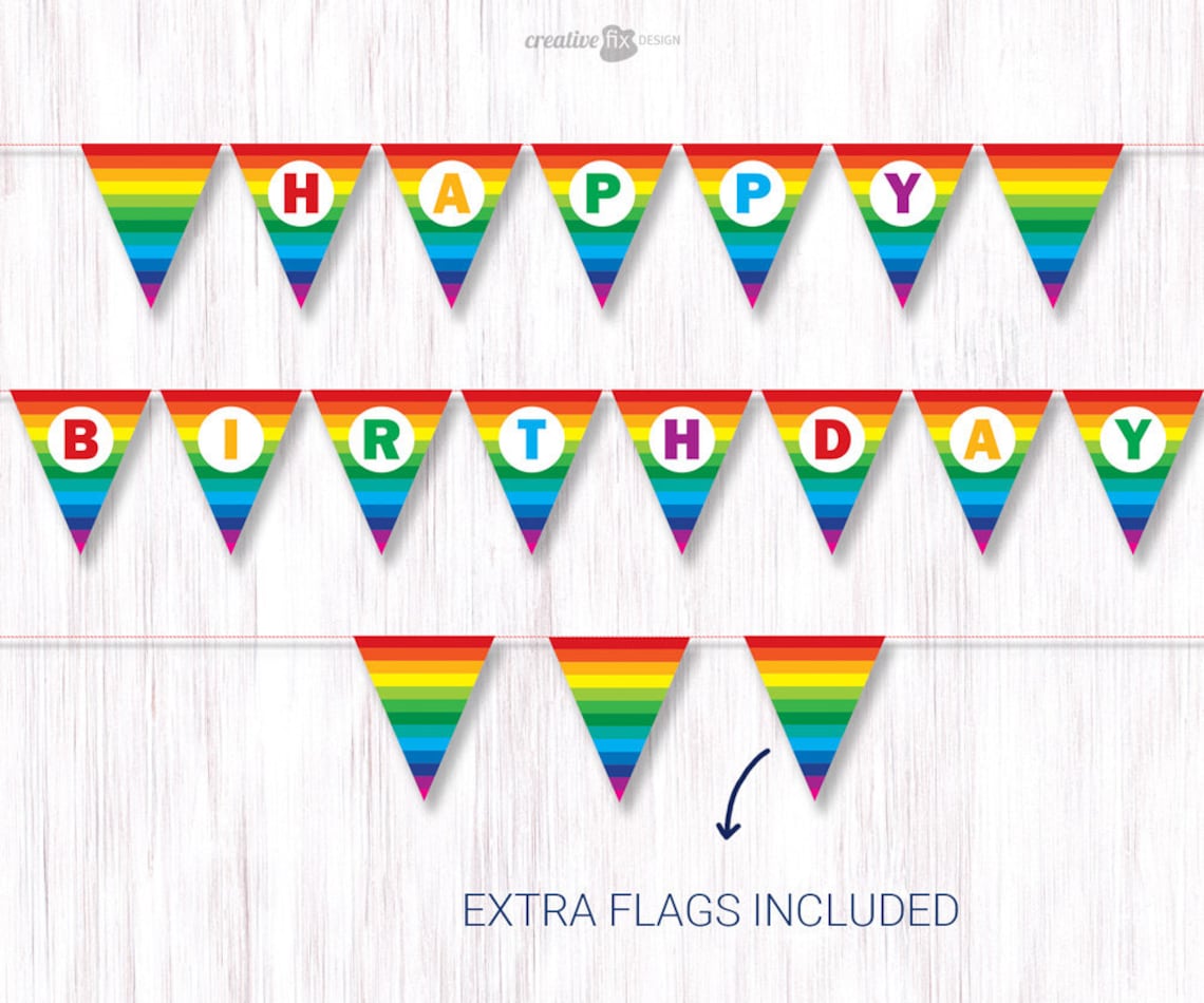Rainbow Happy Birthday Banner. Printable Rainbow Bunting. Etsy