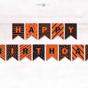 Happy Birthday Orange &amp; Black Banner. PRINTABLE Orange Black Bunting ...