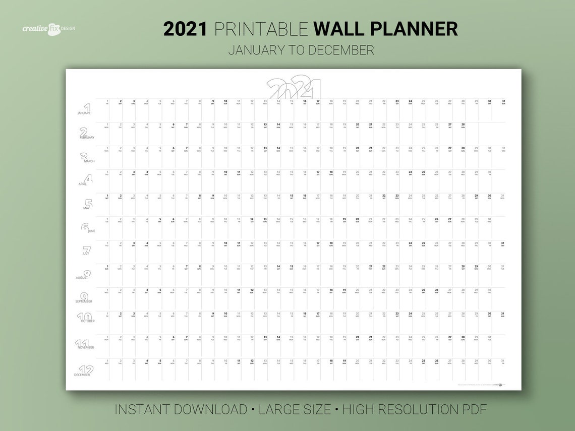 2021 Wall Planner. PRINTABLE Wall Planner 2021. Digital Family Etsy