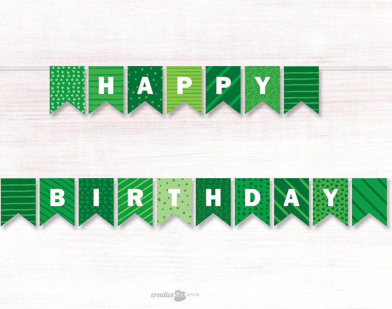 Green Happy Birthday Printable Banner. Green Bunting Flags. - Etsy